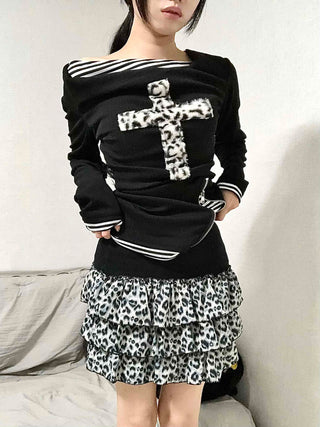 Leopard Tiered Pleated Mini Skirt