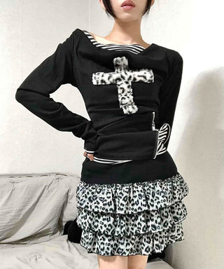 Leopard Tiered Pleated Mini Skirt