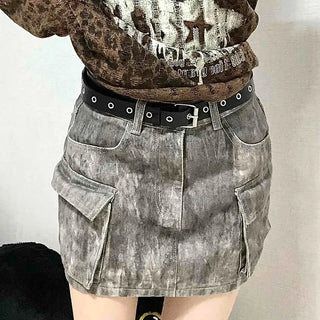 Vintage Washed Cargo Pocket Denim Mini Skirt