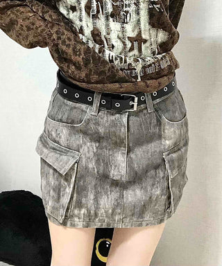 Vintage Washed Cargo Pocket Denim Mini Skirt