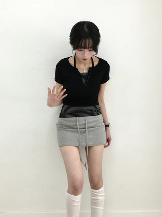 Keru Striped Layered Color Block Short Sleeve Tee