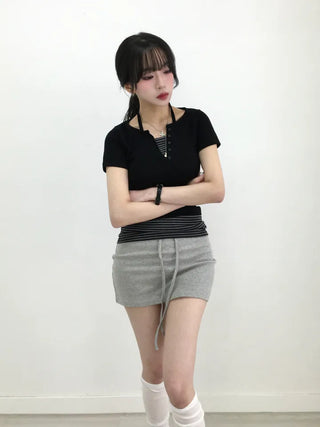 Keru Striped Layered Color Block Short Sleeve Tee