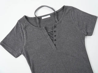 Keru Striped Layered Color Block Short Sleeve Tee