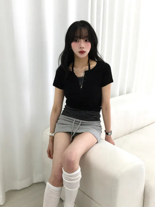 Keru Striped Layered Color Block Short Sleeve Tee