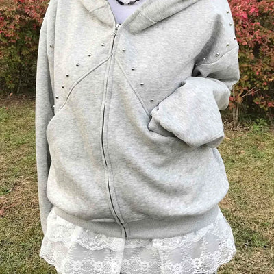 Antique Wappen Patch Layered Zip-Up Hoodie