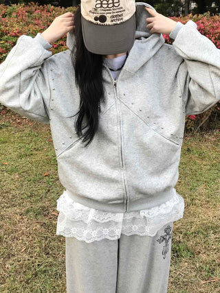 Antique Wappen Patch Layered Zip-Up Hoodie