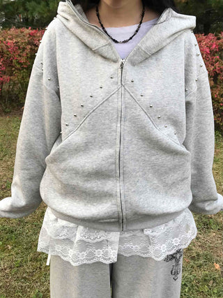 Antique Wappen Patch Layered Zip-Up Hoodie