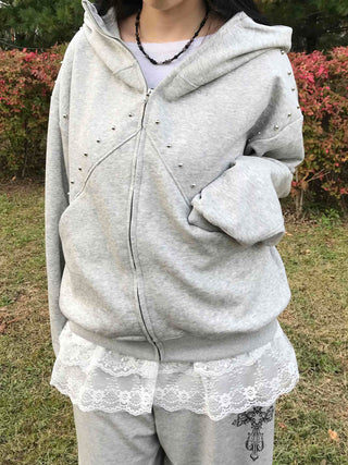 Antique Wappen Patch Layered Zip-Up Hoodie