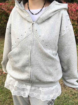Antique Wappen Patch Layered Zip-Up Hoodie