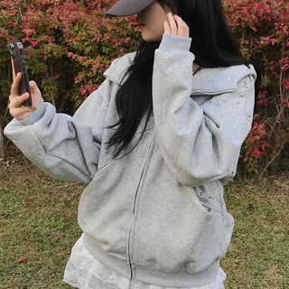 Antique Wappen Patch Layered Zip-Up Hoodie