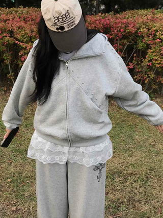 Antique Wappen Patch Layered Zip-Up Hoodie