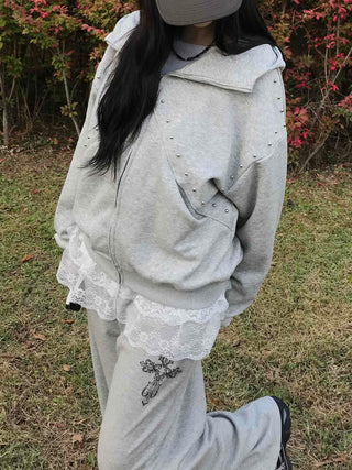 Antique Wappen Patch Layered Zip-Up Hoodie