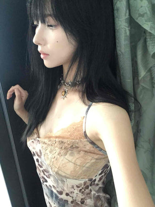 Romantic Lace Leopard Print Camisole Sleeveless