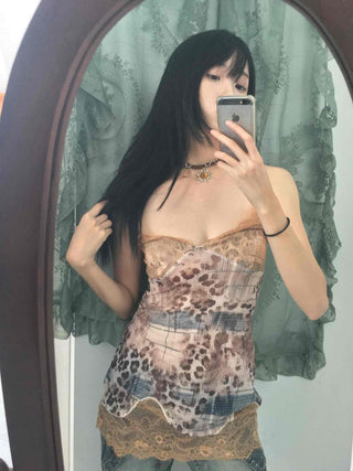 Romantic Lace Leopard Print Camisole Sleeveless