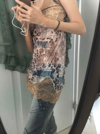 Romantic Lace Leopard Print Camisole Sleeveless