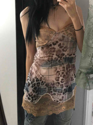 Romantic Lace Leopard Print Camisole Sleeveless