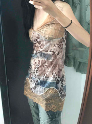 Romantic Lace Leopard Print Camisole Sleeveless