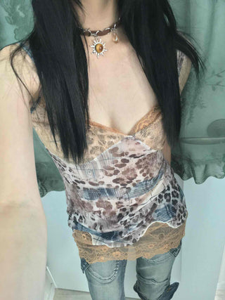 Romantic Lace Leopard Print Camisole Sleeveless