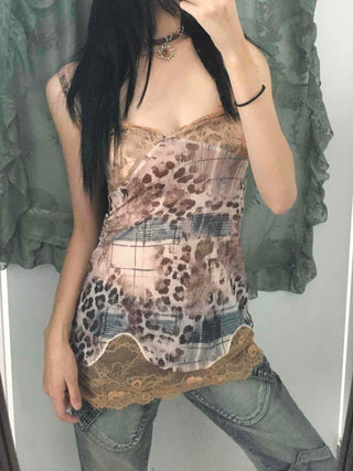 Romantic Lace Leopard Print Camisole Sleeveless