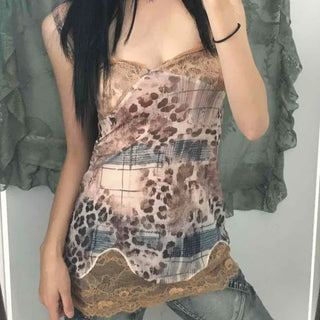 Romantic Lace Leopard Print Camisole Sleeveless
