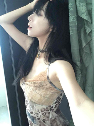 Romantic Lace Leopard Print Camisole Sleeveless
