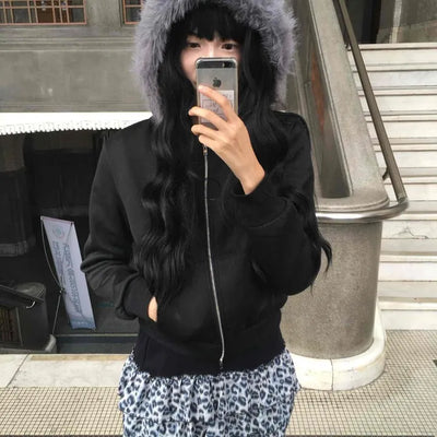 Volumi Fur Hood Padded Quilted Zip-Up Jumper