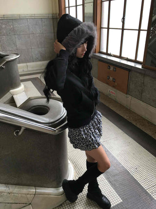 Volumi Fur Hood Padded Quilted Zip-Up Jumper