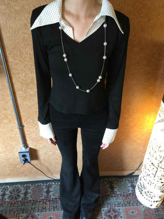 Big Collar Dot Color Block Slim Fit Long Sleeve T-shirt