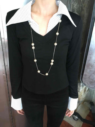 Big Collar Dot Color Block Slim Fit Long Sleeve T-shirt
