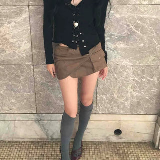 Pocket Detail Low-Rise Suede Slim Mini Skirt