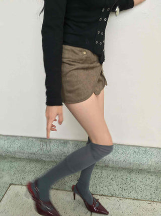 Pocket Detail Low-Rise Suede Slim Mini Skirt