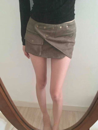 Pocket Detail Low-Rise Suede Slim Mini Skirt