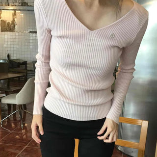 Ribbed Deep V-Neck Slim Fit Knit