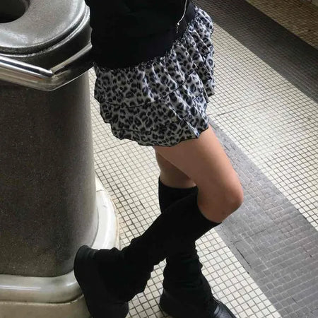 Animal Print Shirred Banded Frill Mini Skirt