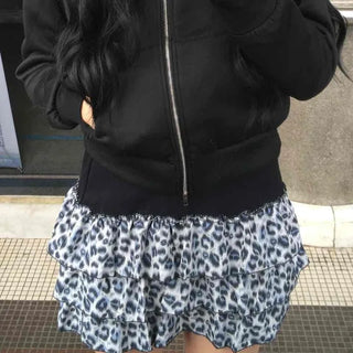 Animal Print Shirred Banded Frill Mini Skirt