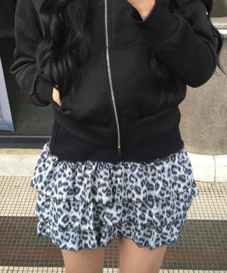 Animal Print Shirred Banded Frill Mini Skirt