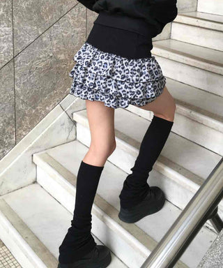 Animal Print Shirred Banded Frill Mini Skirt