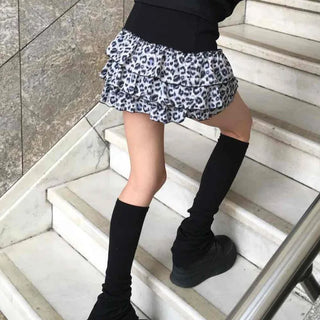 Animal Print Shirred Banded Frill Mini Skirt