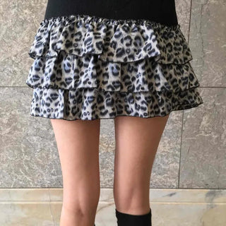 Animal Print Shirred Banded Frill Mini Skirt