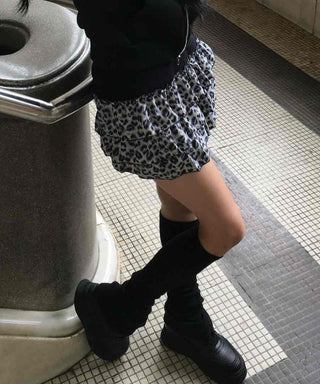 Animal Print Shirred Banded Frill Mini Skirt