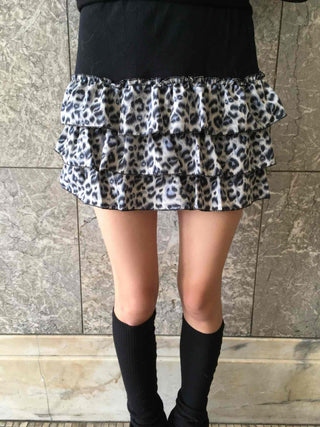 Animal Print Shirred Banded Frill Mini Skirt