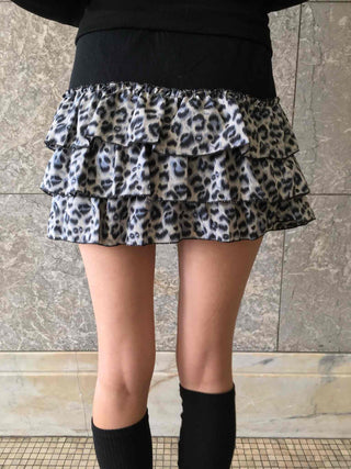 Animal Print Shirred Banded Frill Mini Skirt