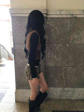 Animal pattern drawstring ultra-mini shorts