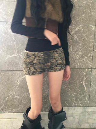 Animal pattern drawstring ultra-mini shorts