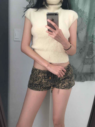 Animal pattern drawstring ultra-mini shorts