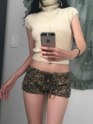 Animal pattern drawstring ultra-mini shorts