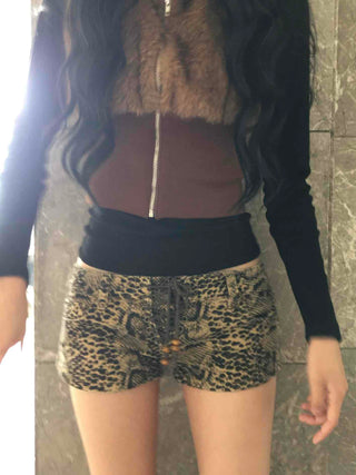 Animal pattern drawstring ultra-mini shorts