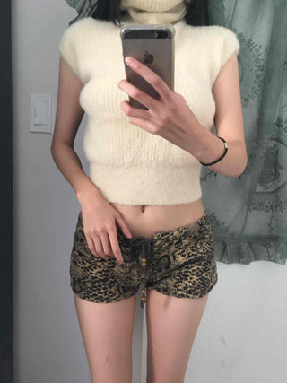 Animal pattern drawstring ultra-mini shorts