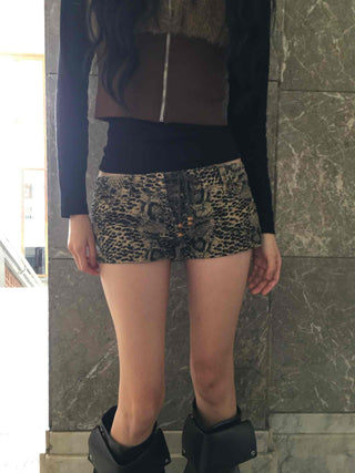 Animal pattern drawstring ultra-mini shorts