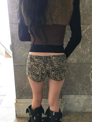 Animal pattern drawstring ultra-mini shorts